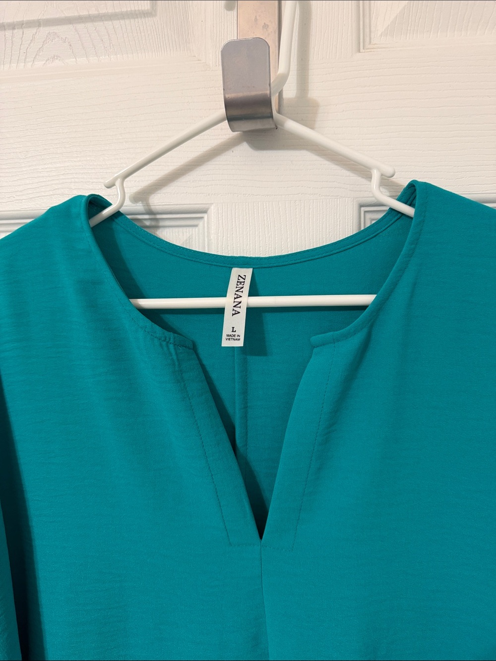 Zenana Teal Split-Front Short-Sleeve Blouse - Picture 3 of 7